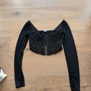 Corset Black Lace Long Sleeve Top